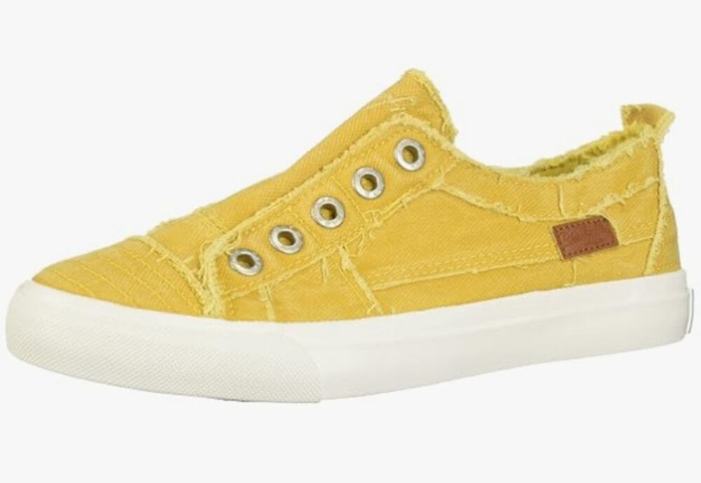 Blowfish Malibu Slip On Sneakers Womens 8.5 Yellow Canvas Play Laceless NWT